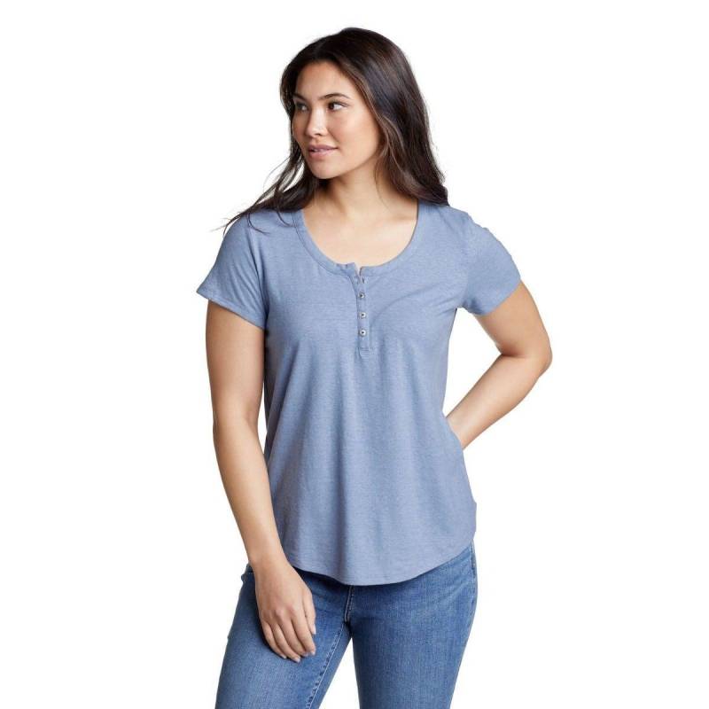 Hemplify Tshirt Henleykragen Kurzärmlig Damen Blau L von Eddie Bauer