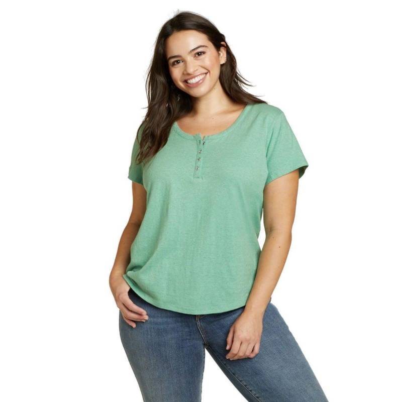 Hemplify Tshirt Henleykragen Kurzärmlig Damen Grün L von Eddie Bauer