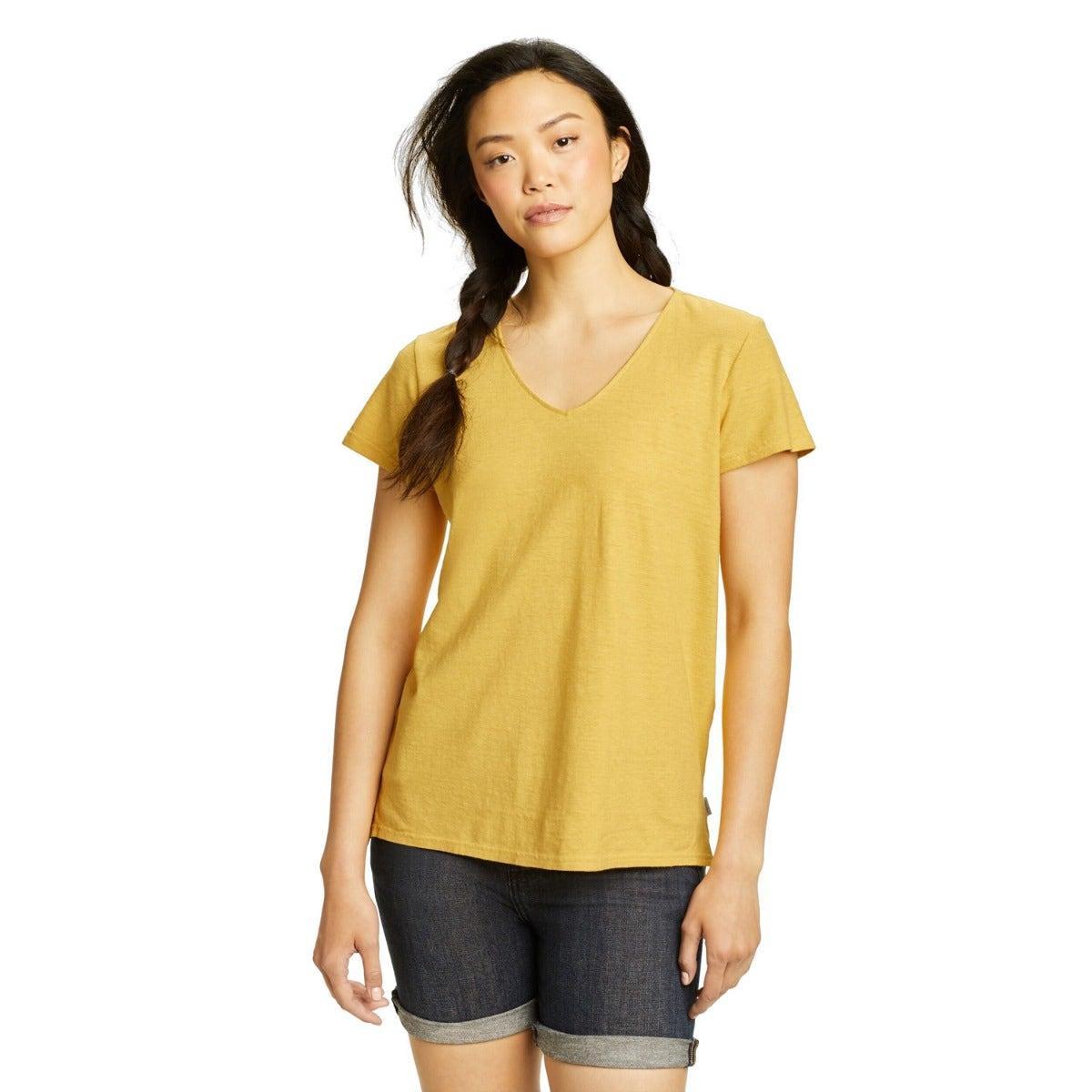 Hemplify Tshirt Vausschnitt Kurzärmlig Damen Antikgold XS von Eddie Bauer