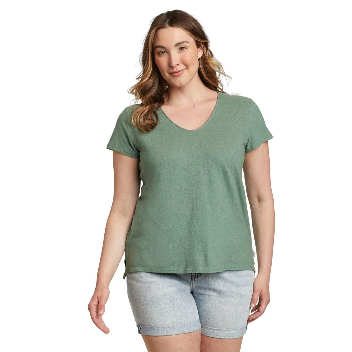 Hemplify Tshirt Vausschnitt Kurzärmlig Damen Gelbgold XS von Eddie Bauer