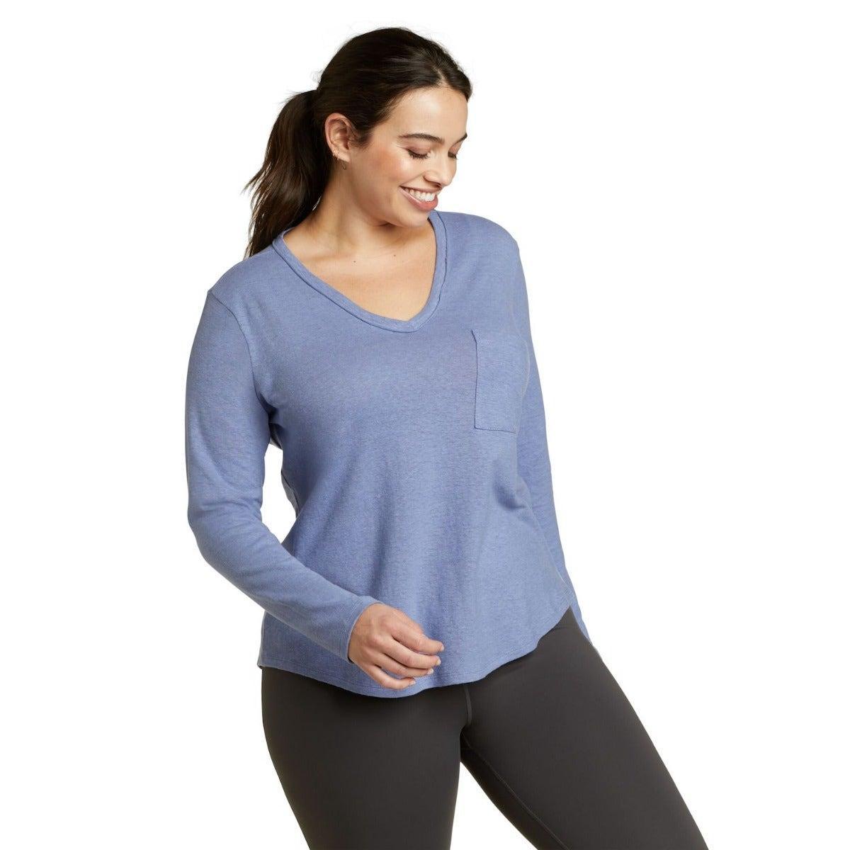 Hemplify Tshirt Vausschnitt Langärmlig Damen Blau L von Eddie Bauer