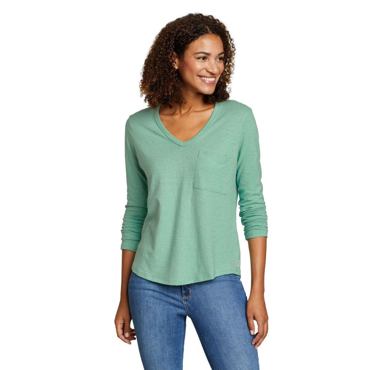 Hemplify Tshirt Vausschnitt Langärmlig Damen Grün M von Eddie Bauer