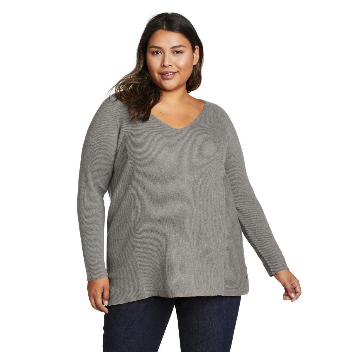 Tellus Pullover Top Vausschnitt Damen Grau L von Eddie Bauer