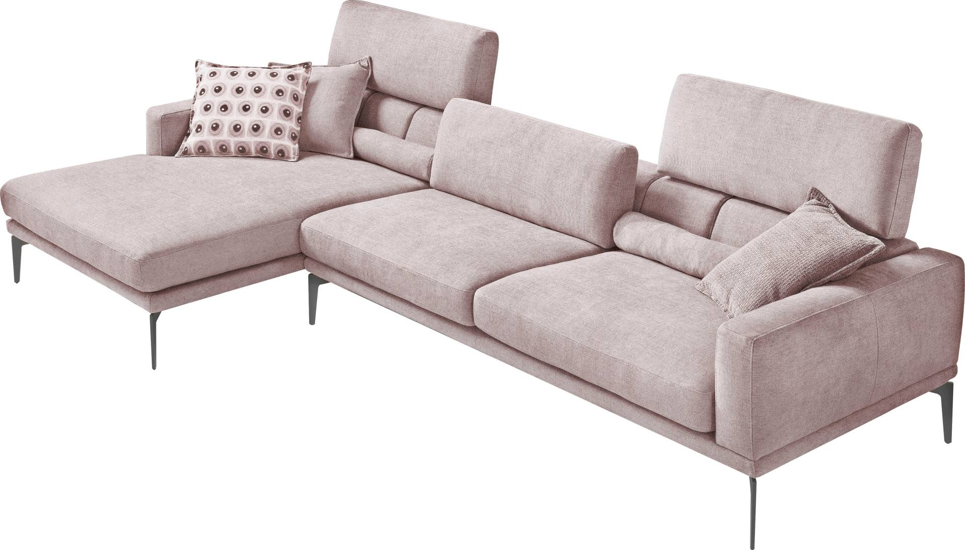 Egoitaliano Ecksofa »Masu, Design trifft sensationellen Sitzkomfort«, inkl. 2 Kissenrollen, Rückenelemente manuell verstellbar, Metallfüsse von Egoitaliano