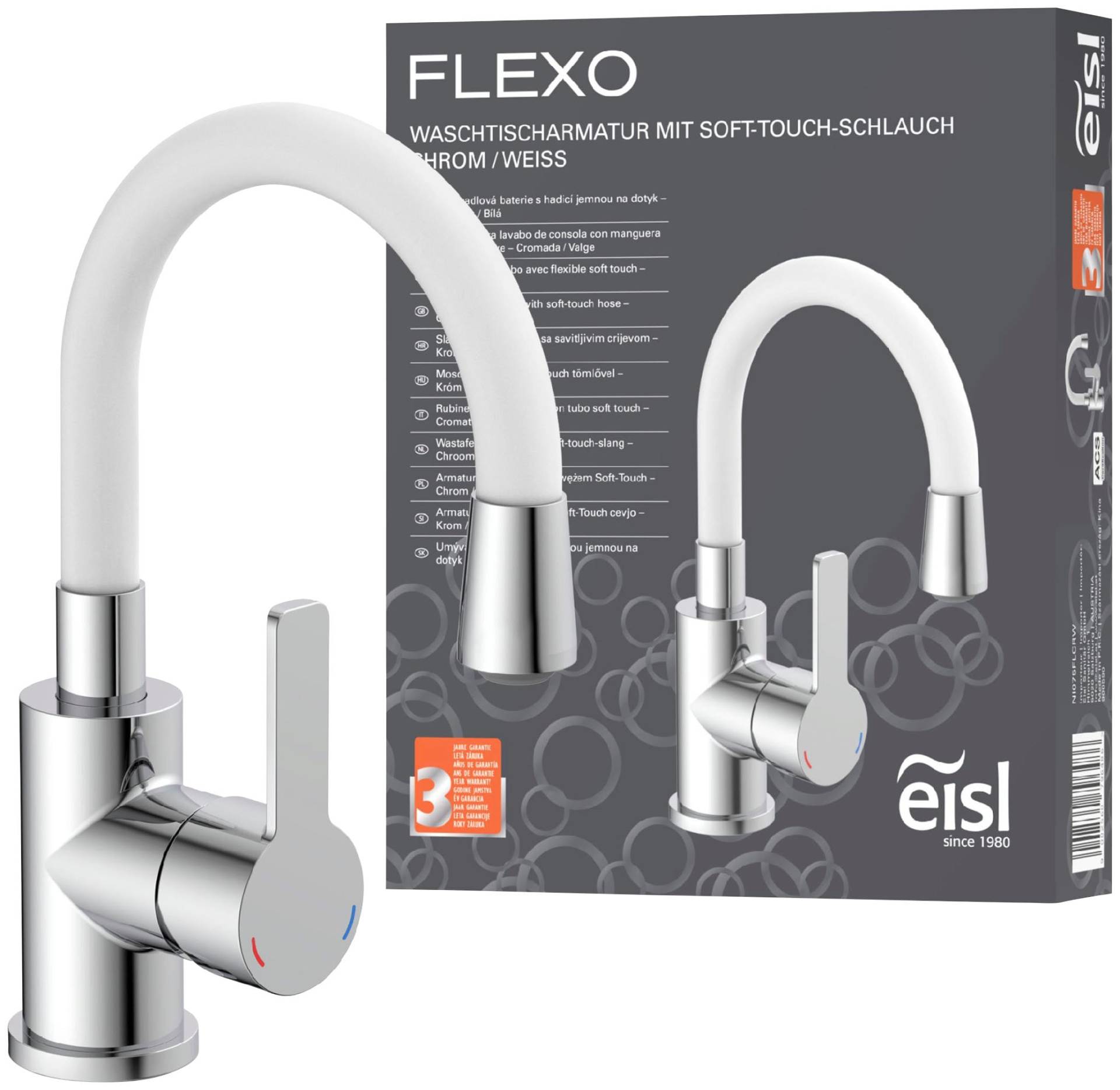 Eisl Waschtischarmatur »Flexo«, energiesparender Wasserhahn, Mischbatterie Waschbecken, in Weiss/Chrom von Eisl