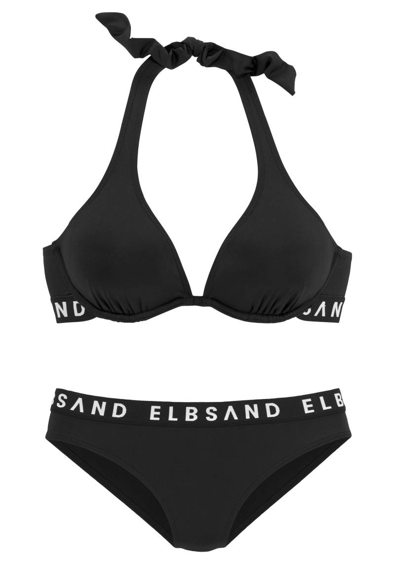 Elbsand Bügel-Bikini, mit kontrastfarbenen Markenschriftzügen von Elbsand