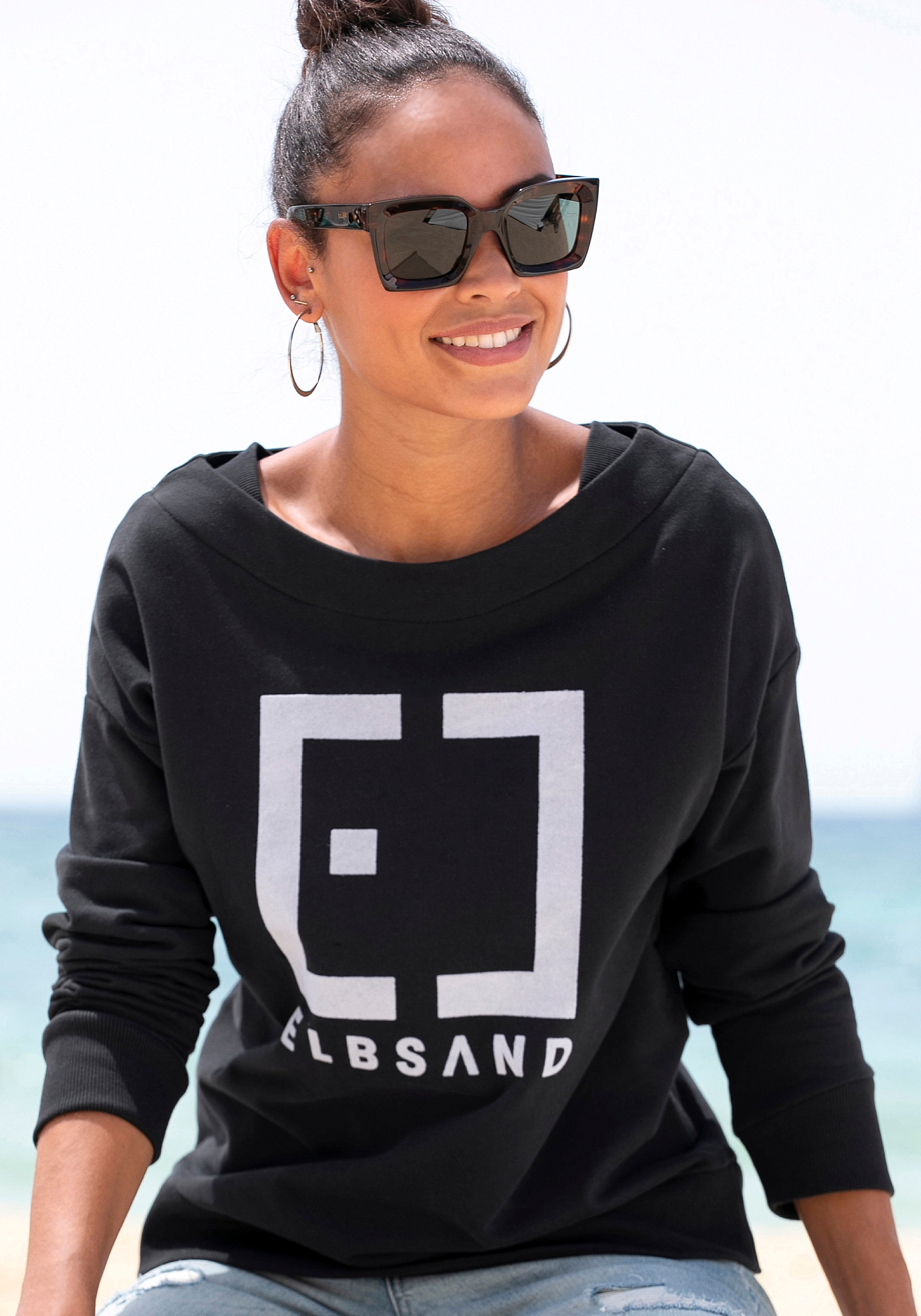 Elbsand Sweatshirt »Finnia«, mit Flockprint vorne, klassischer Sweater aus weicher Ware von Elbsand