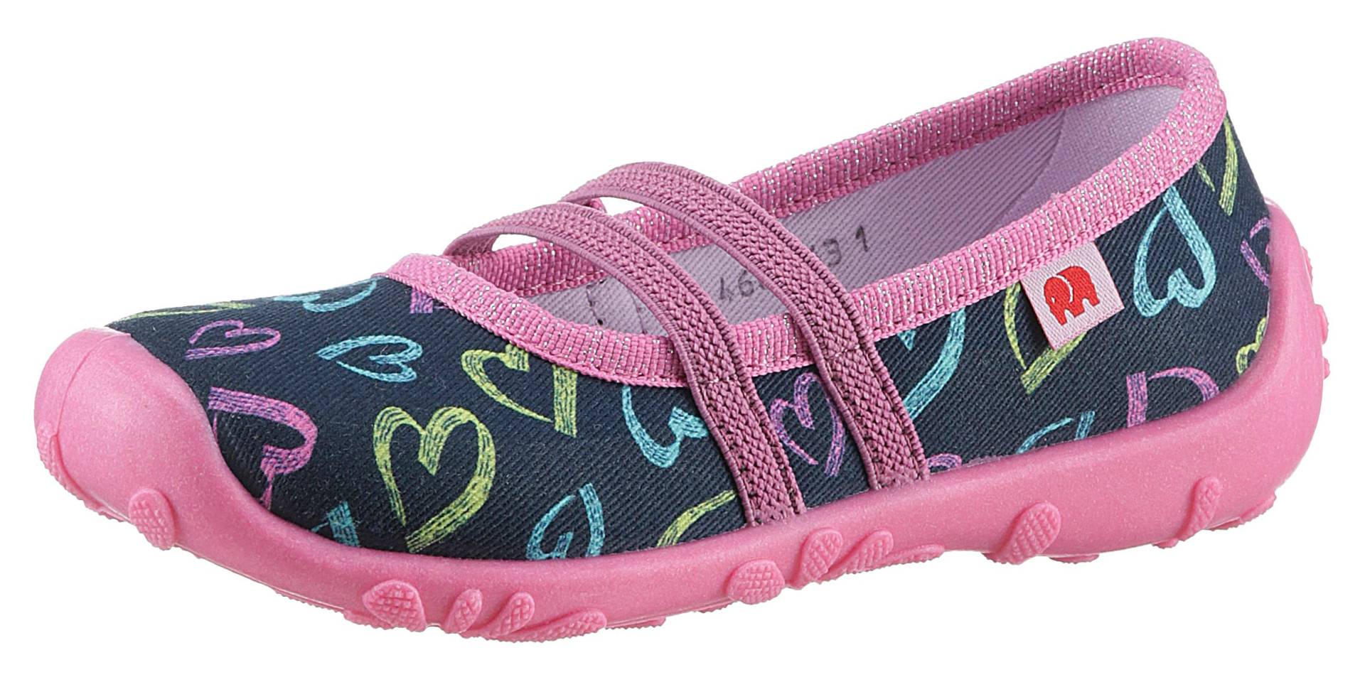 ELEFANTEN Hausschuh »Posy«, Klettschuh, Kindergarten Schuh, Ballerina mit bunten Herzchen bedruckt von Elefanten