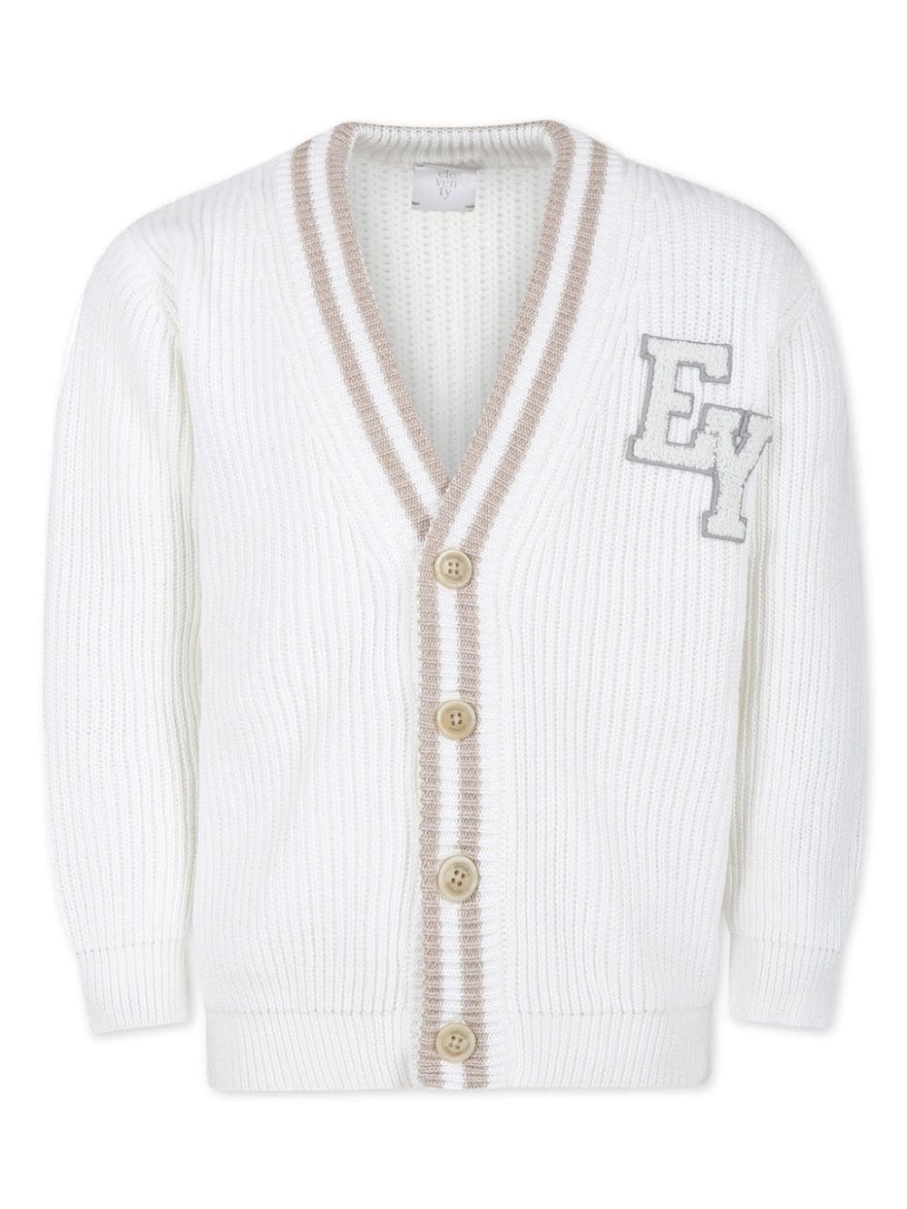 Eleventy Kids logo-appliqué cotton-knit cardigan - White von Eleventy Kids