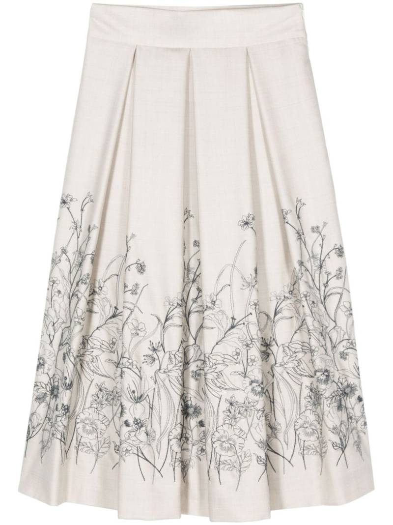 Eleventy floral-embroidered midi skirt - Neutrals von Eleventy