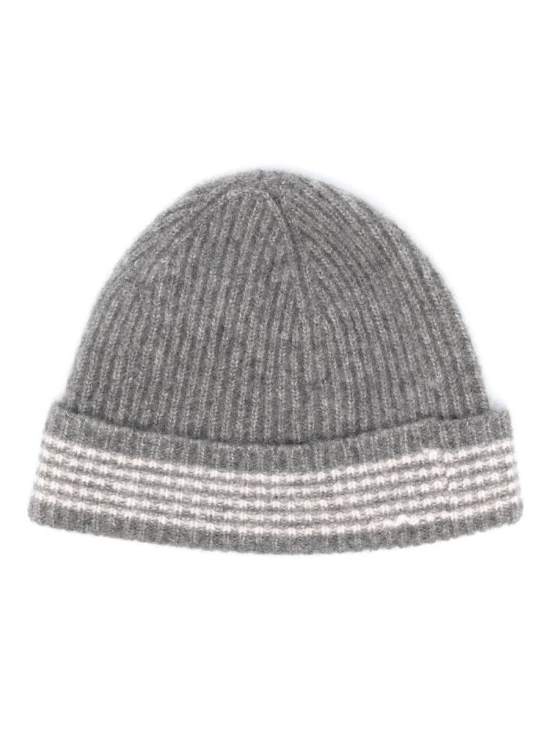 Eleventy stripe-detailing ribbed-knit beanie - Grey von Eleventy