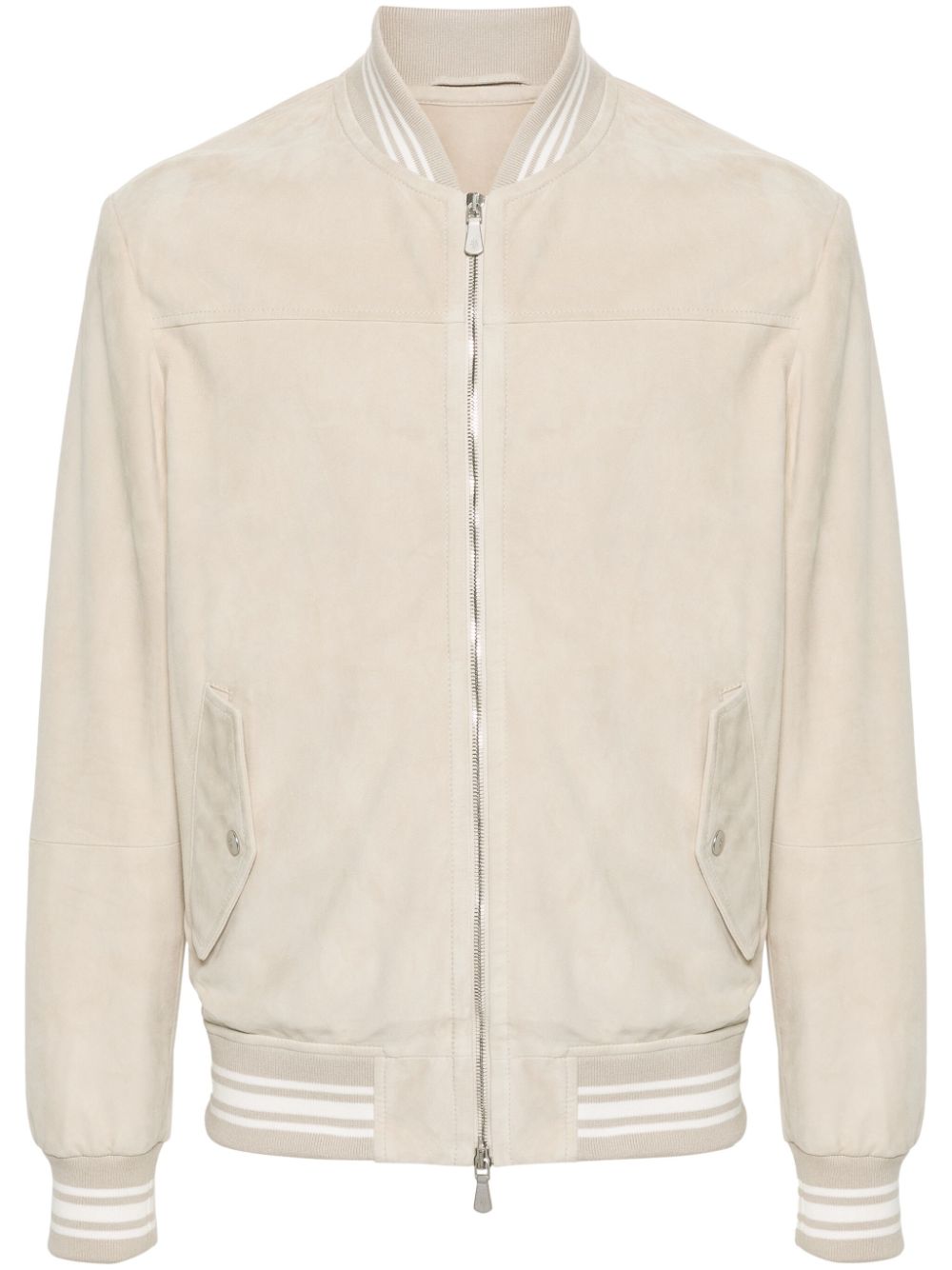 Eleventy striped-trim suede jacket - Neutrals von Eleventy