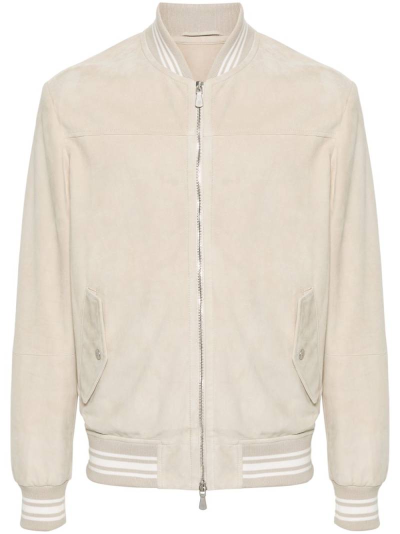 Eleventy striped-trim suede jacket - Neutrals von Eleventy