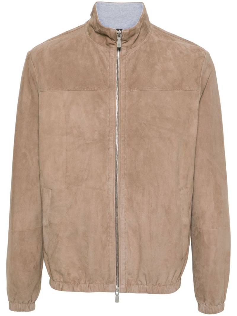 Eleventy zipped-up leather jacket - Neutrals von Eleventy