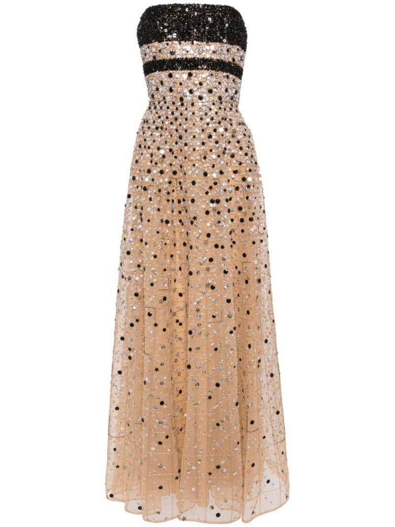 Elie Saab bead-embroidered silk long dress - Brown von Elie Saab