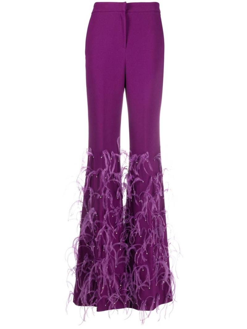 Elie Saab feather-trim crepe flared trousers - Purple von Elie Saab