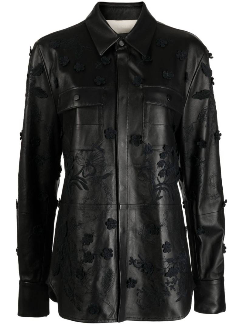 Elie Saab floral-embroidered leather shirt jacket - Black von Elie Saab