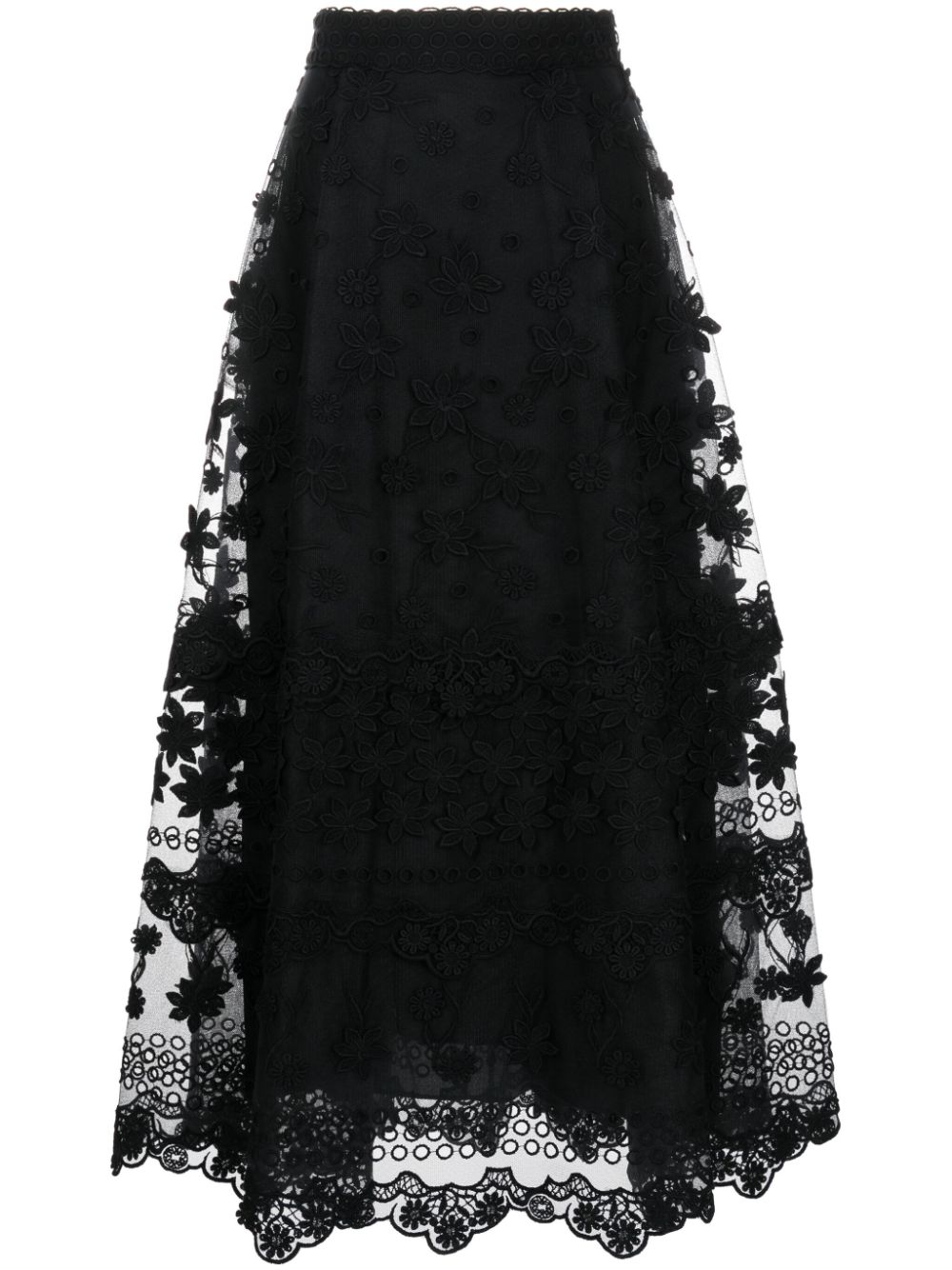 Elie Saab floral-embroidered midi skirt - Black von Elie Saab