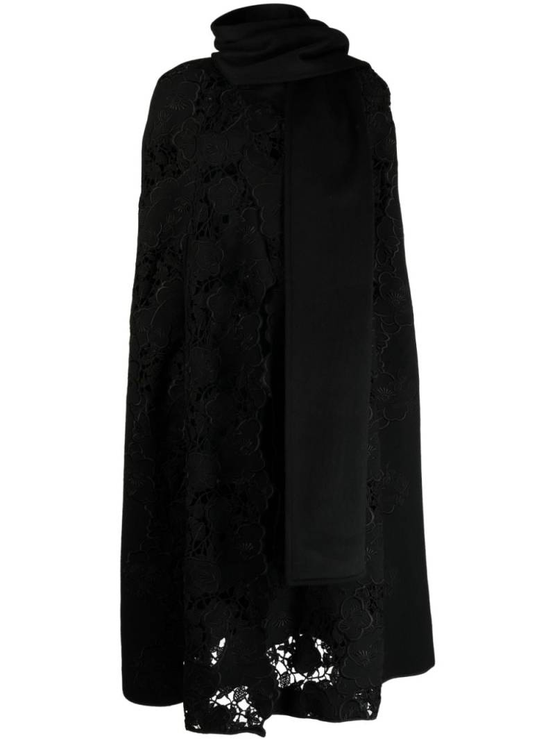 Elie Saab floral-embroidered virgin-wool cape - Black von Elie Saab