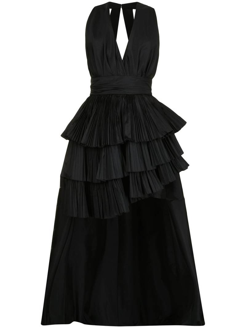 Elie Saab pleated plunge-neck silk dress - Black von Elie Saab