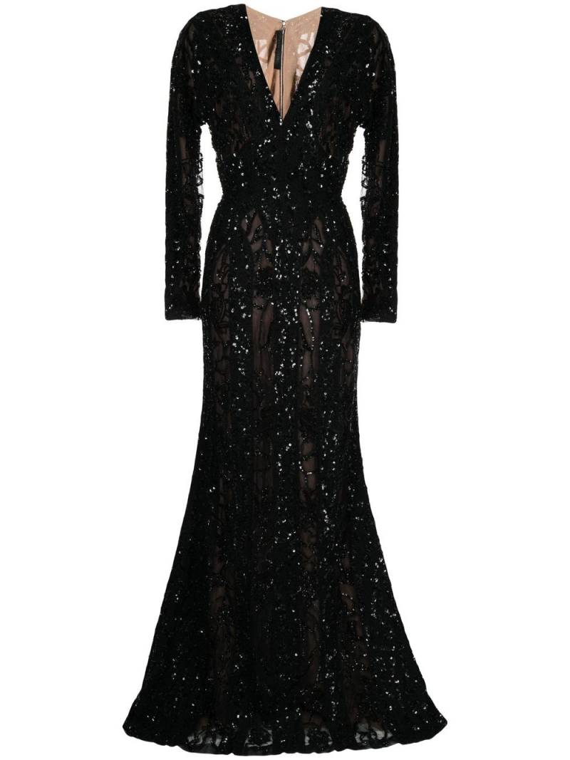 Elie Saab sequined long-sleeve fishtail gown - Black von Elie Saab