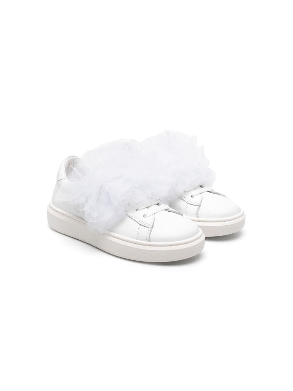 Elisabetta Franchi La Mia Bambina tulle-ruffles leather sneakers - White von Elisabetta Franchi La Mia Bambina