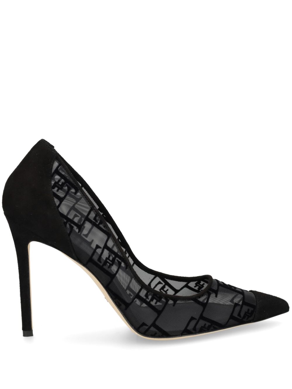 Elisabetta Franchi 105mm logo-flocked tulle pumps - Black von Elisabetta Franchi