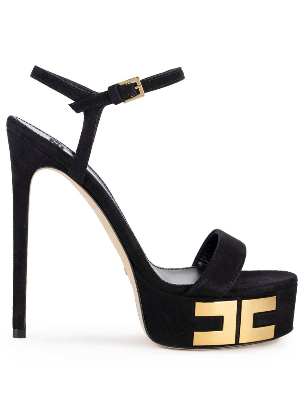 Elisabetta Franchi 135mm logo-appliqué suede sandals - Black von Elisabetta Franchi