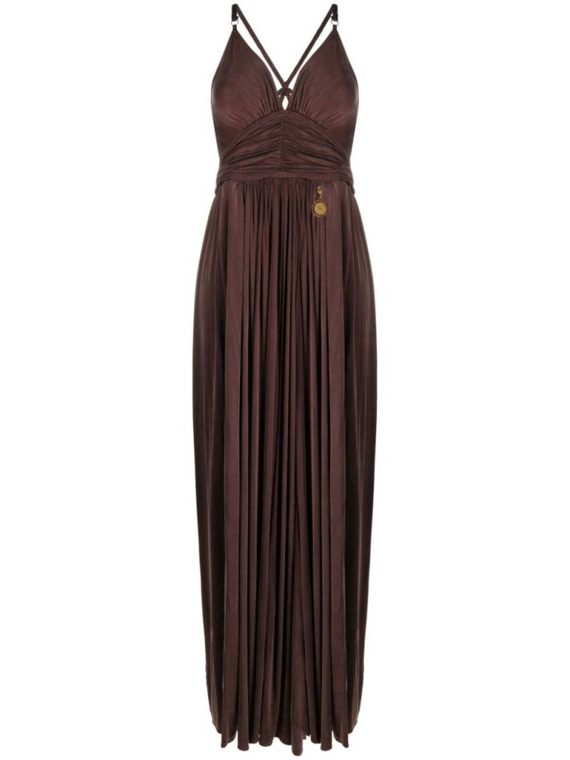 Elisabetta Franchi V-neck pleated gown - Brown von Elisabetta Franchi