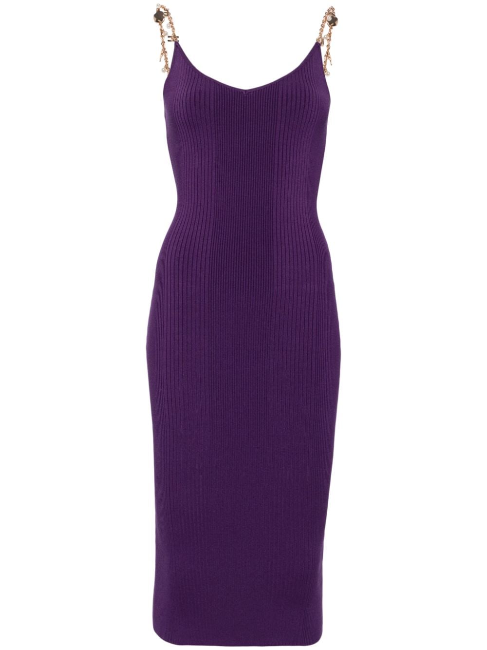 Elisabetta Franchi V-neck ribbed midi dress - Purple von Elisabetta Franchi