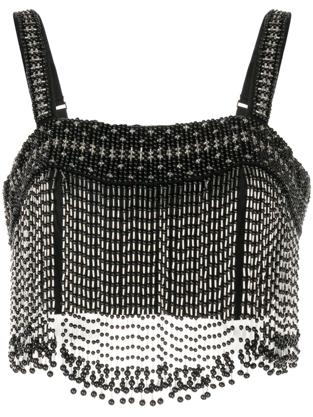 Elisabetta Franchi bead-detail fringed cropped top - Black von Elisabetta Franchi