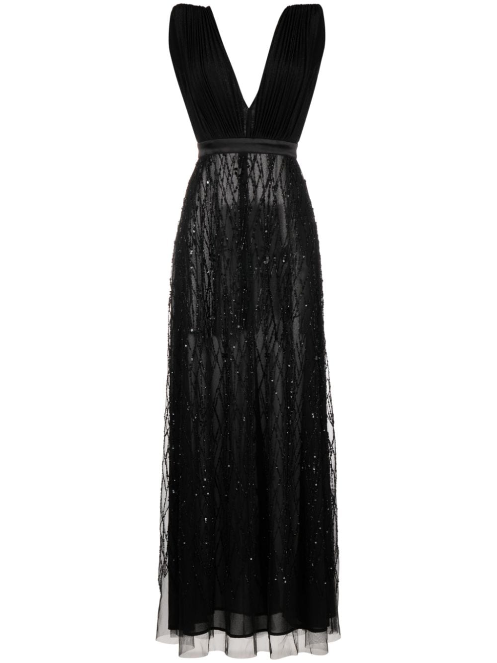 Elisabetta Franchi bead-embellished plissé gown - Black von Elisabetta Franchi