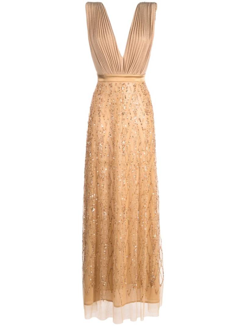 Elisabetta Franchi bead-embellished plissé gown - Gold von Elisabetta Franchi