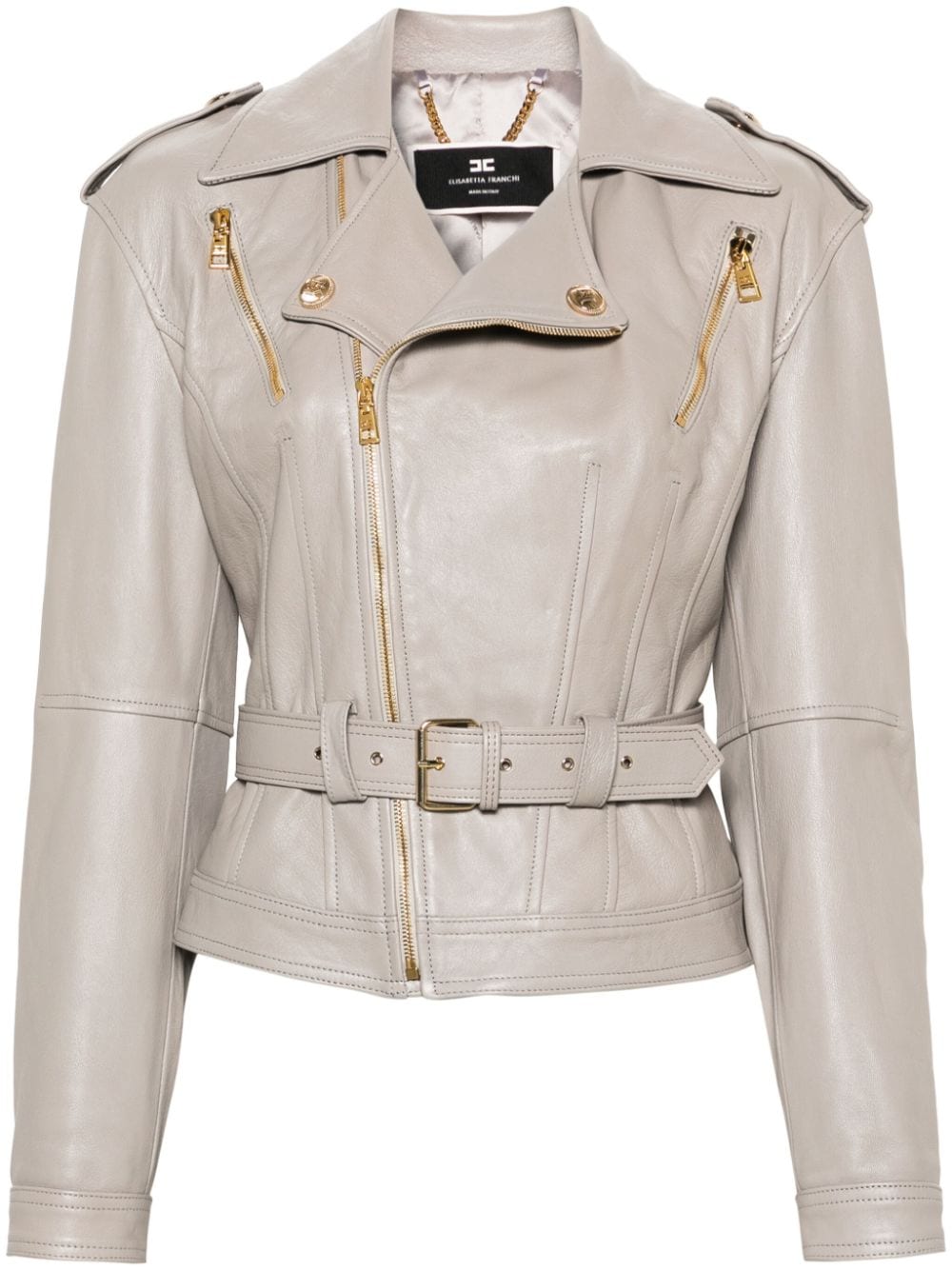 Elisabetta Franchi belted leather biker jacket - Grey von Elisabetta Franchi