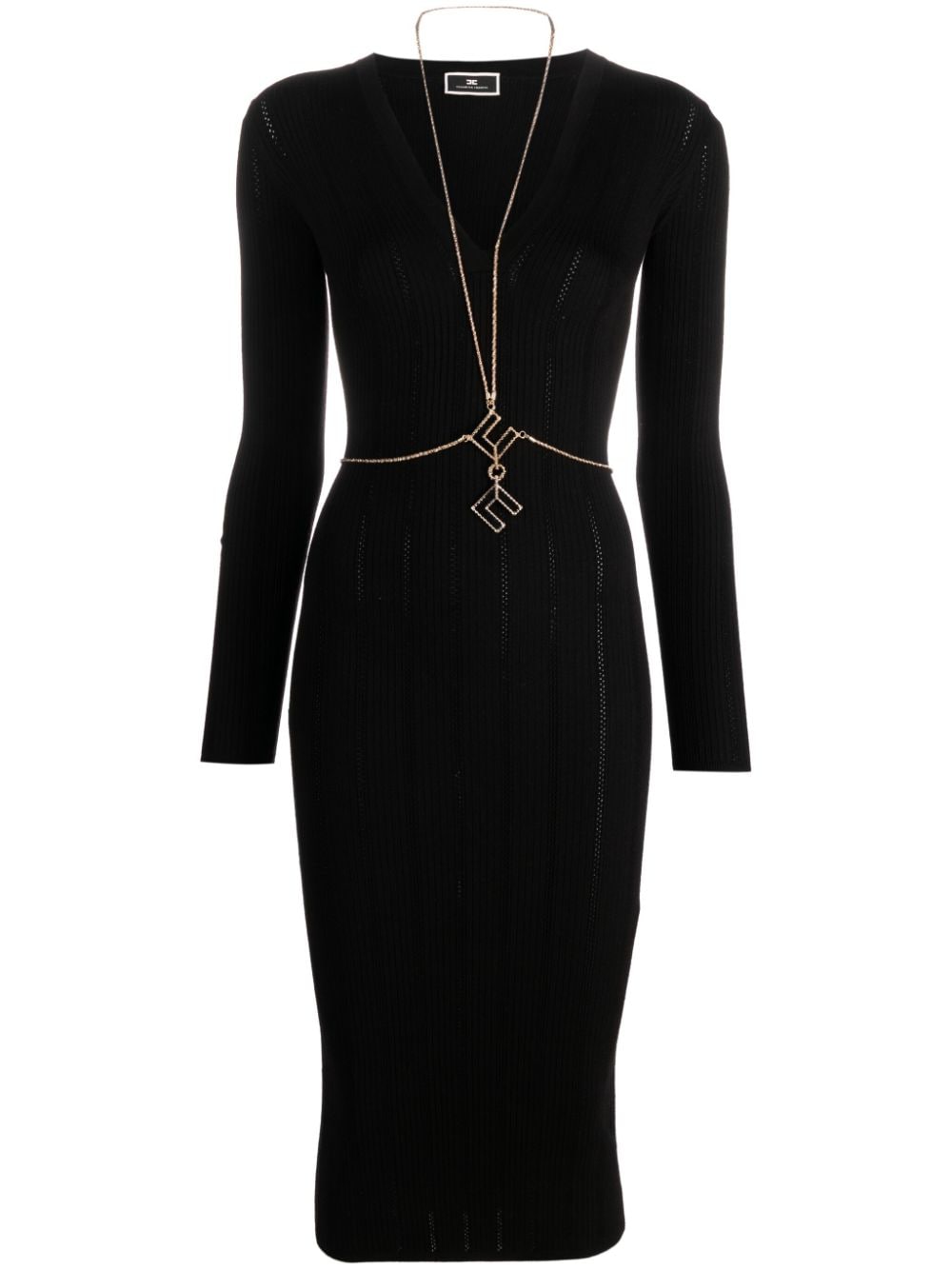 Elisabetta Franchi cable-link chain layered midi dress - Black von Elisabetta Franchi