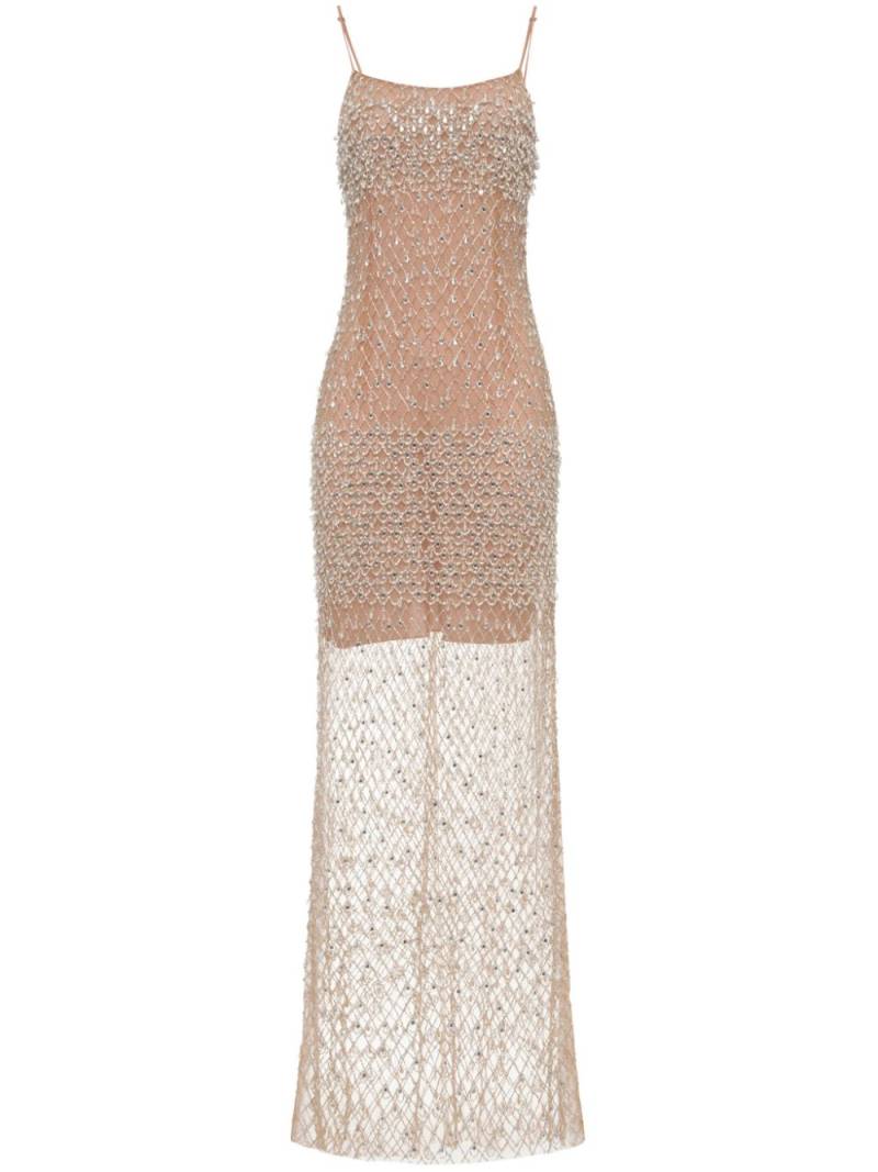 Elisabetta Franchi diamond-pattern sequin-embroidered tulle red carpet dress - Neutrals von Elisabetta Franchi