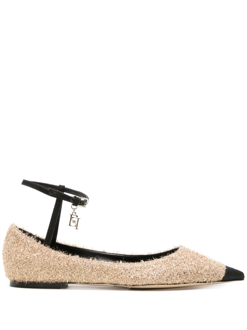 Elisabetta Franchi frayed metallic-threading ballerina shoes - Gold von Elisabetta Franchi