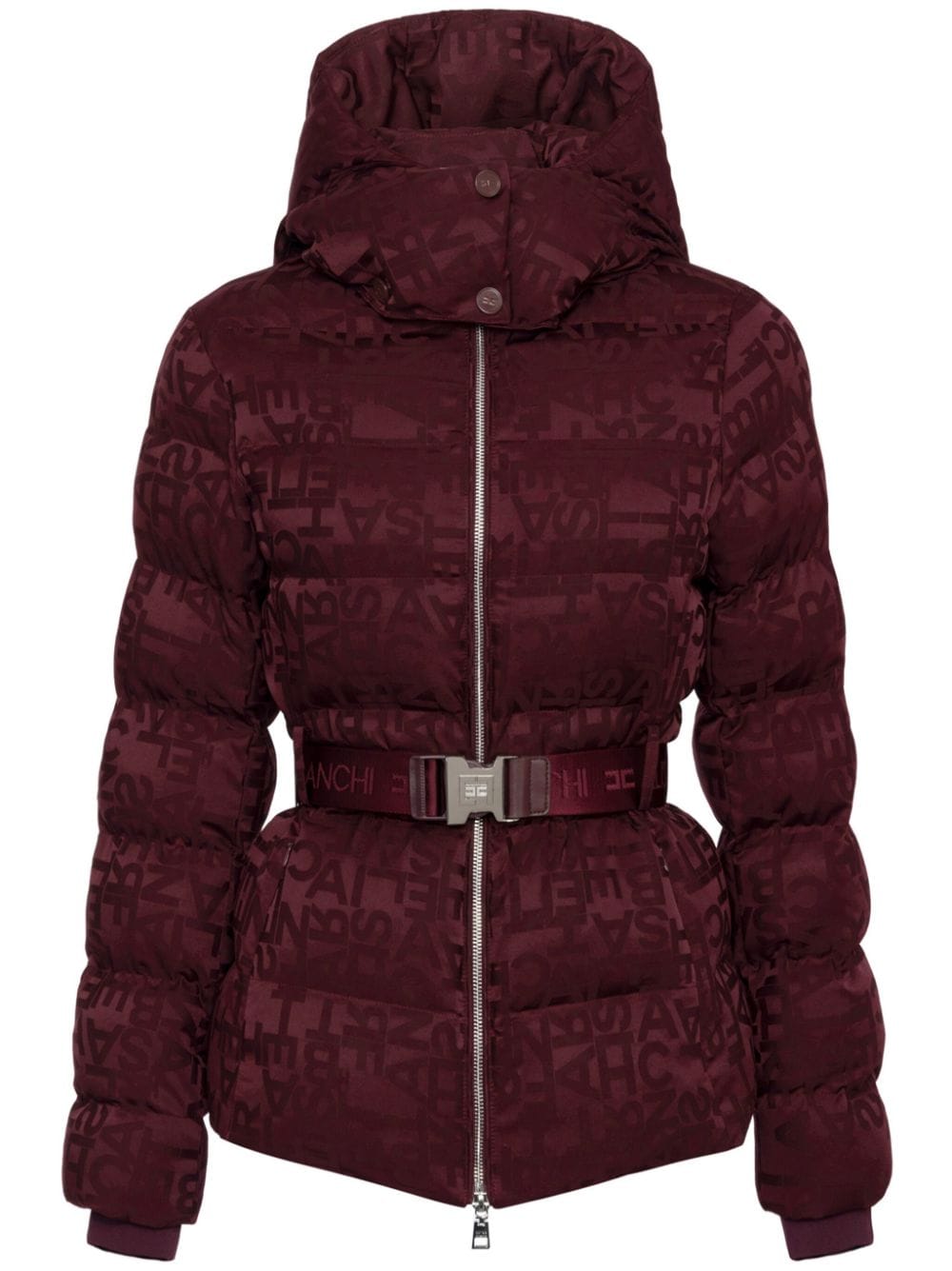 Elisabetta Franchi jacquard logo belted puffer coat - Red von Elisabetta Franchi