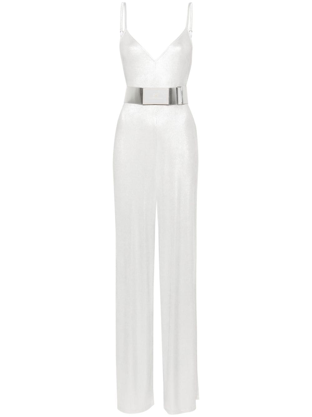 Elisabetta Franchi laminated belted jumpsuit - Silver von Elisabetta Franchi