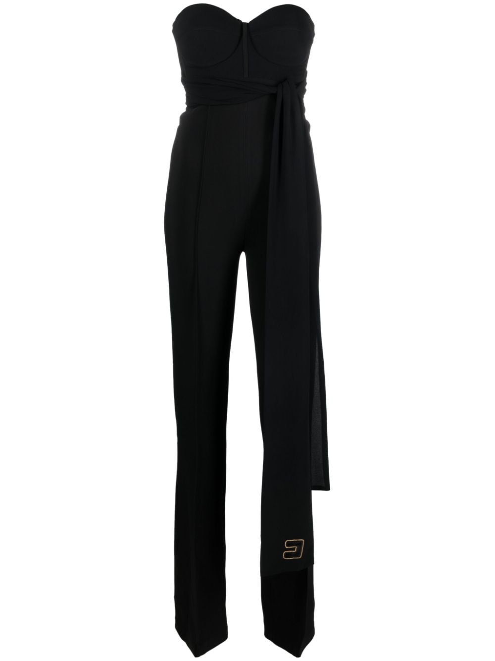 Elisabetta Franchi logo-embroidered belted strapless jumpsuit - Black von Elisabetta Franchi