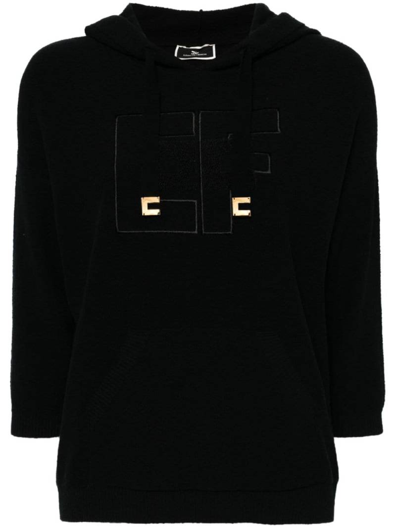 Elisabetta Franchi logo-embroidered bouclé hoodie - Black von Elisabetta Franchi