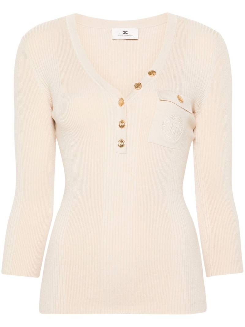 Elisabetta Franchi logo-embroidered ribbed knitted top - Neutrals von Elisabetta Franchi