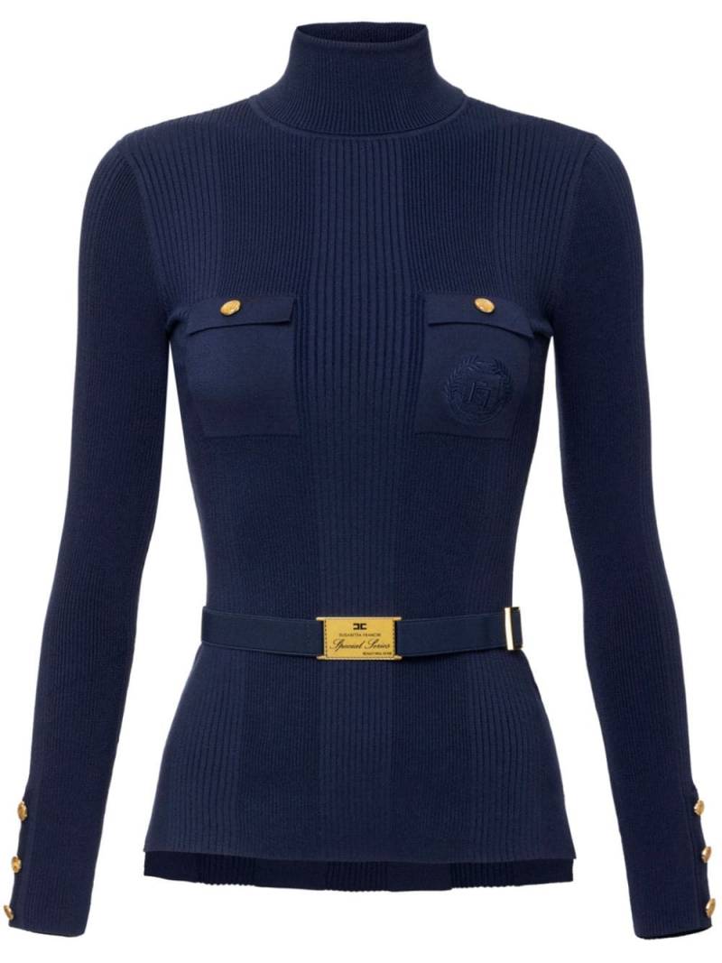 Elisabetta Franchi logo-embroidery narrow-rib turtleneck top - Blue von Elisabetta Franchi