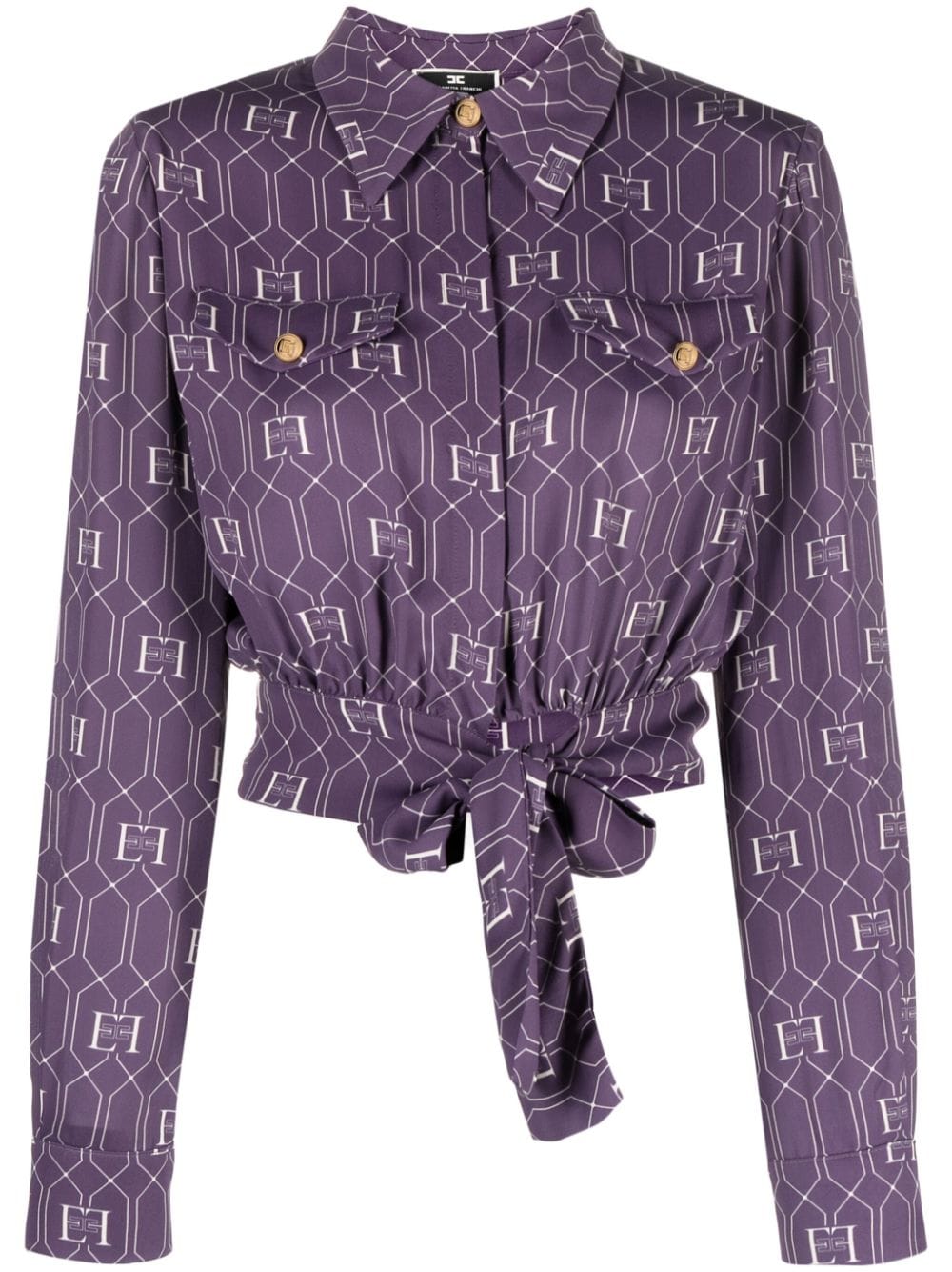 Elisabetta Franchi logo-jacquard cropped blouse - Purple von Elisabetta Franchi