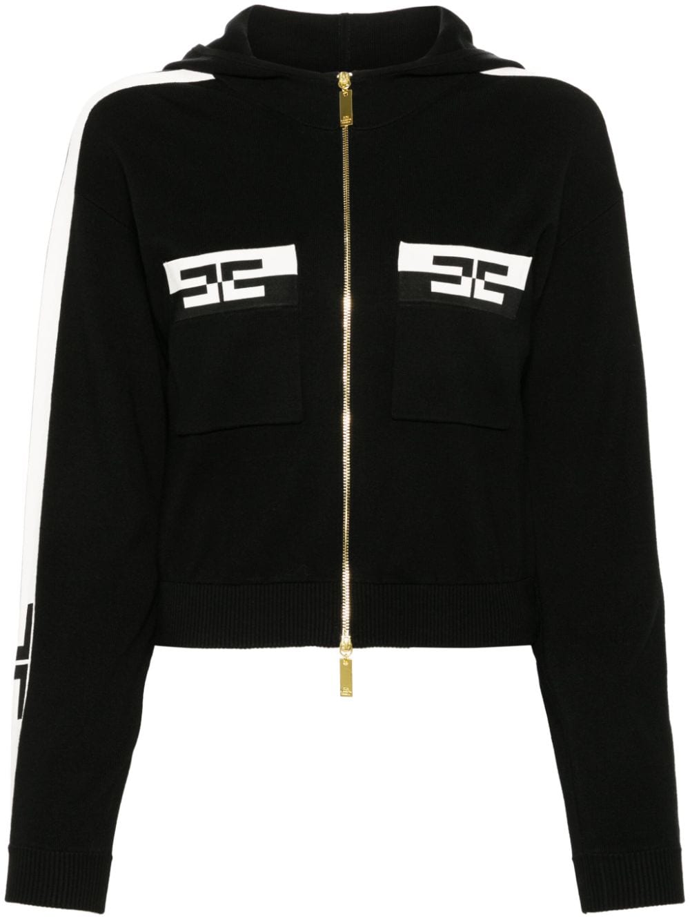 Elisabetta Franchi logo-jacquard hooded cardigan - Black von Elisabetta Franchi