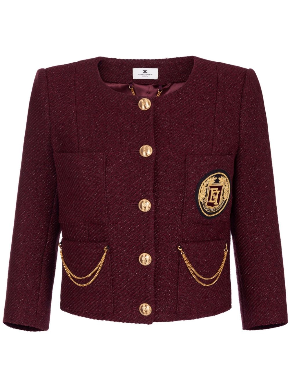 Elisabetta Franchi logo patch tweed jacket - Red von Elisabetta Franchi