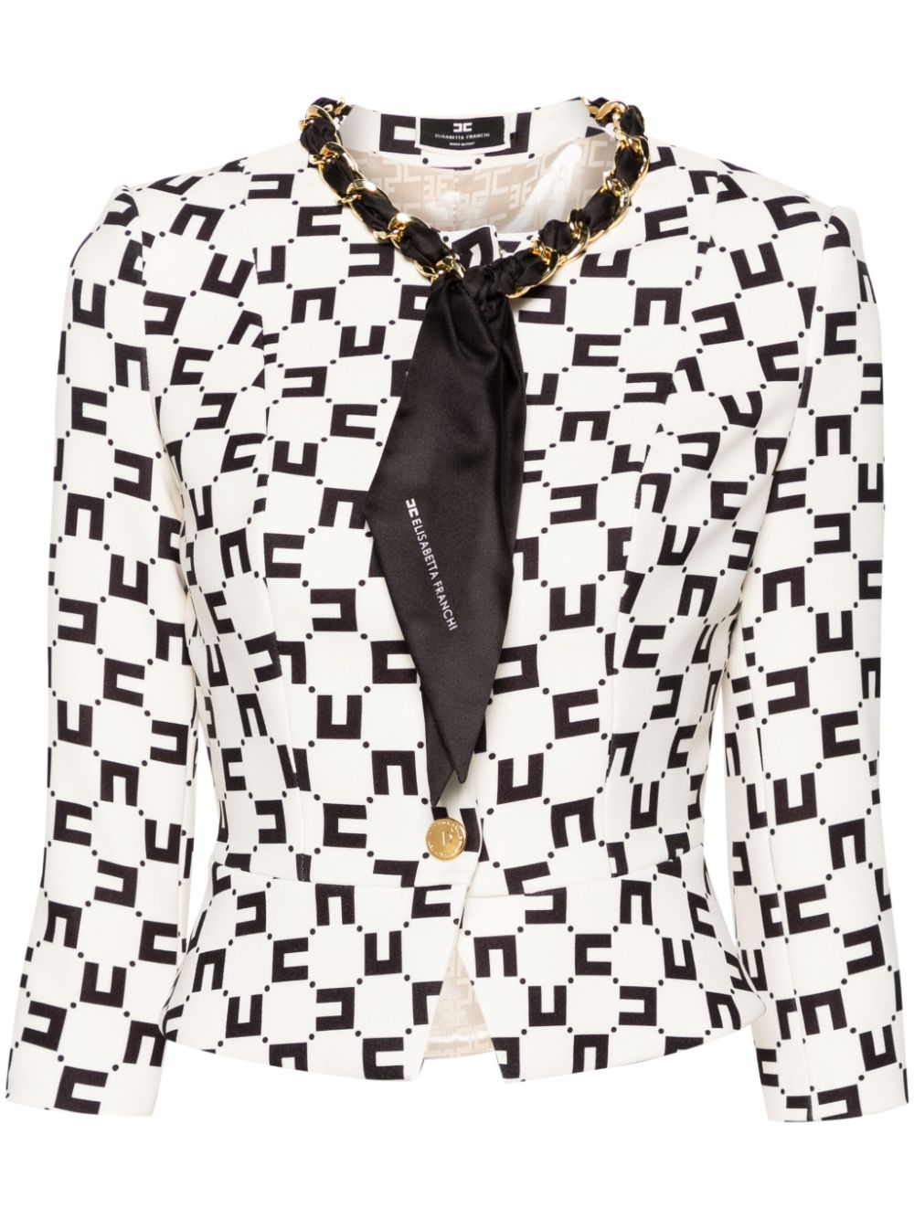 Elisabetta Franchi scarf-embellished logo-print blazer - Neutrals von Elisabetta Franchi