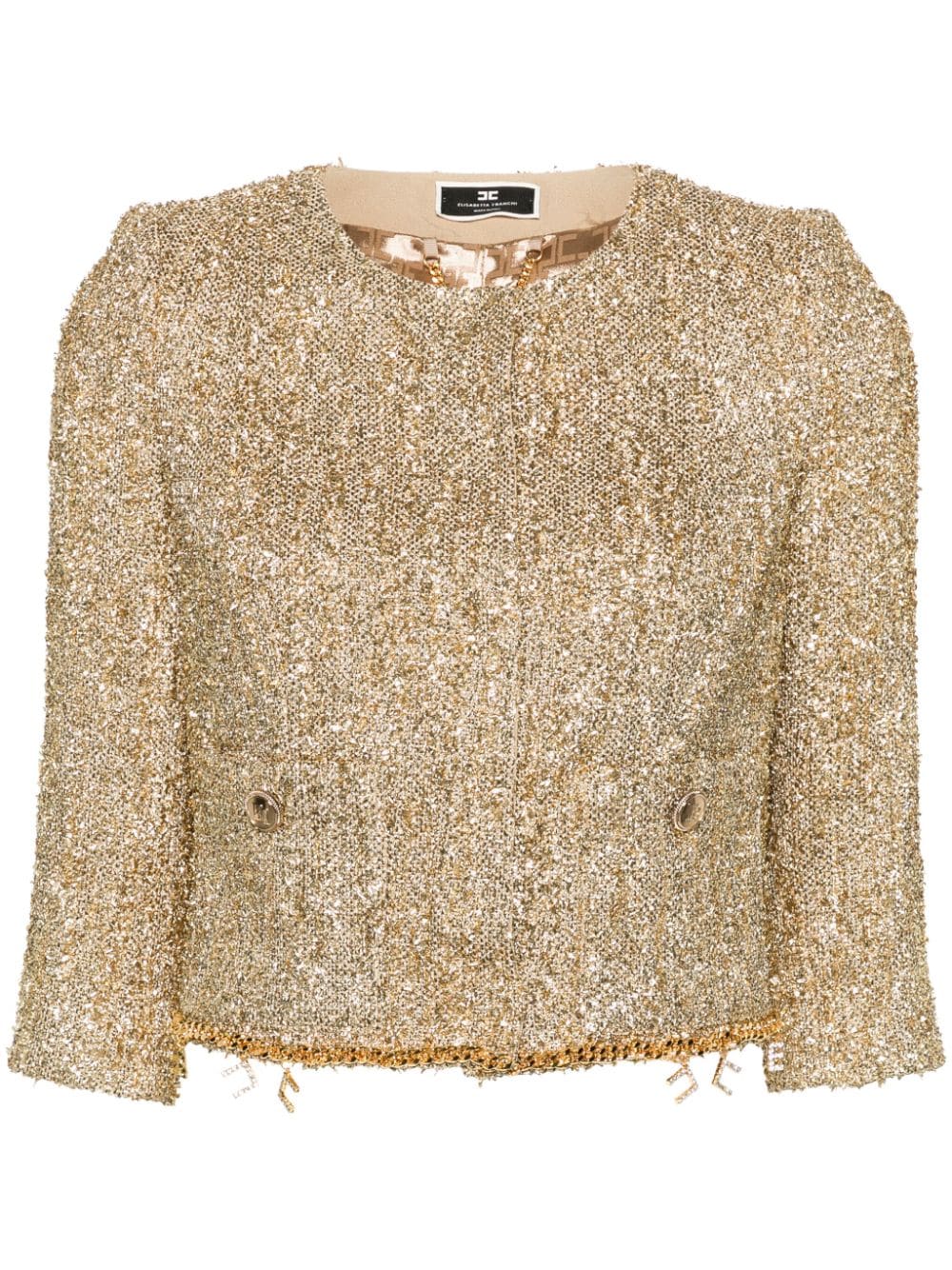 Elisabetta Franchi logo-pendant tweed jacket - Gold von Elisabetta Franchi