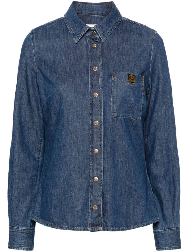 Elisabetta Franchi logo-plaque denim shirt - Blue von Elisabetta Franchi