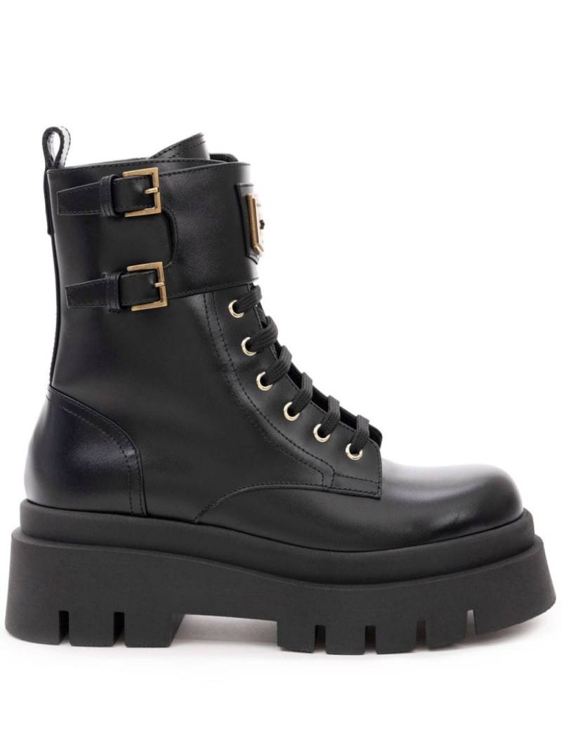 Elisabetta Franchi logo-plaque leather combat boots - Black von Elisabetta Franchi